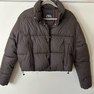 Zara Brown Cropped Puffer